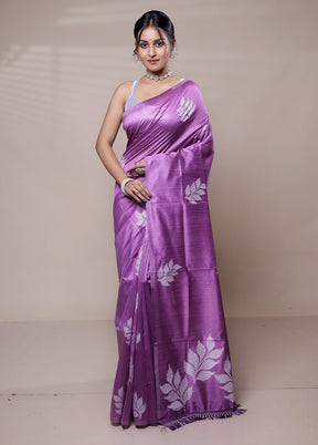 Purple Matka Silk Saree With Blouse Piece