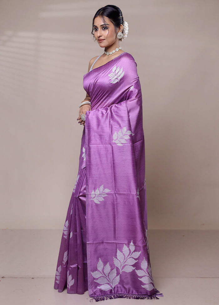 Purple Matka Silk Saree With Blouse Piece