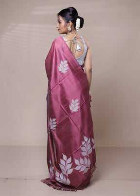 Purple Matka Silk Saree With Blouse Piece