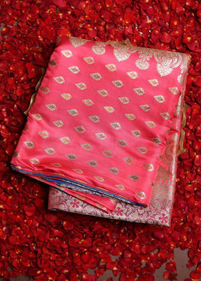 Pink Handloom Banarasi Pure Silk Saree With Blouse Piece