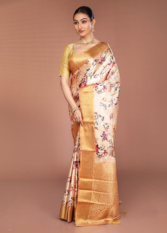 Cream Dupion Silk Saree With Blouse Piece