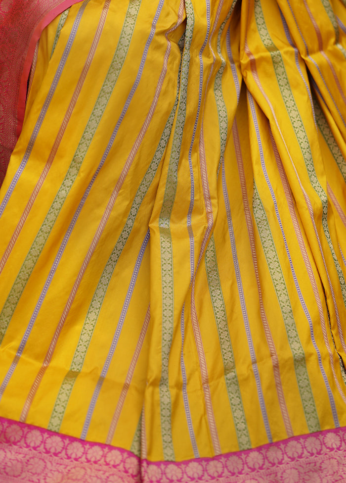 Yellow Handloom Katan Pure Silk Saree With Blouse Piece