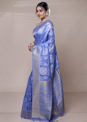 Blue Dupion Silk Saree With Blouse Piece