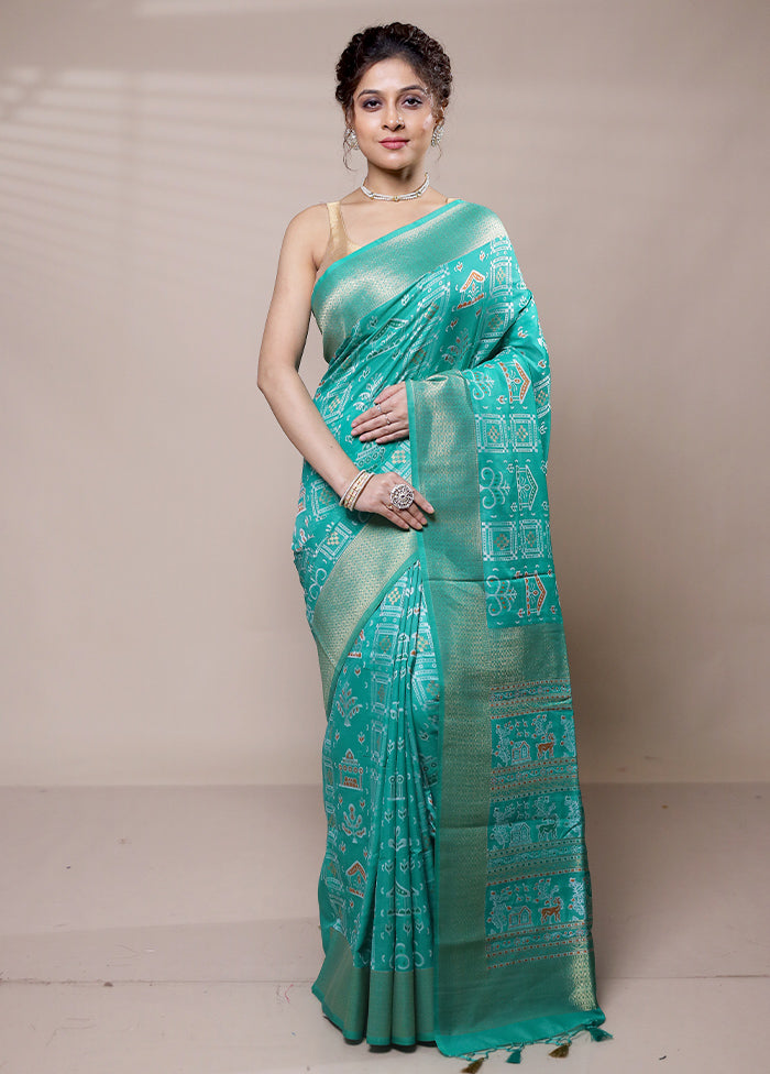 Green Dupion Silk Saree With Blouse Piece