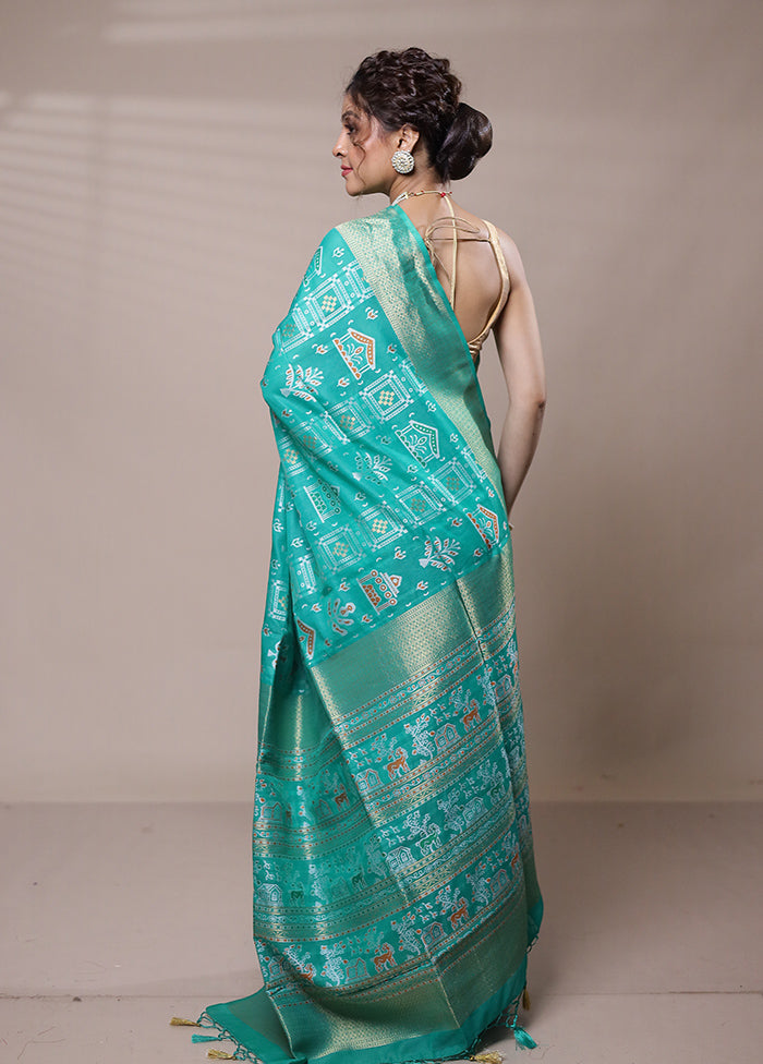 Green Dupion Silk Saree With Blouse Piece