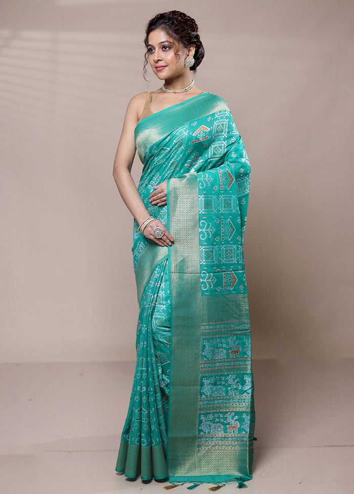 Green Dupion Silk Saree With Blouse Piece