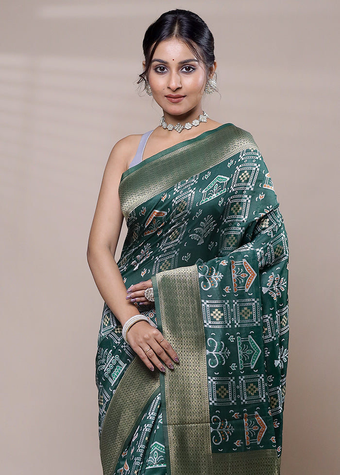 Green Dupion Silk Saree With Blouse Piece