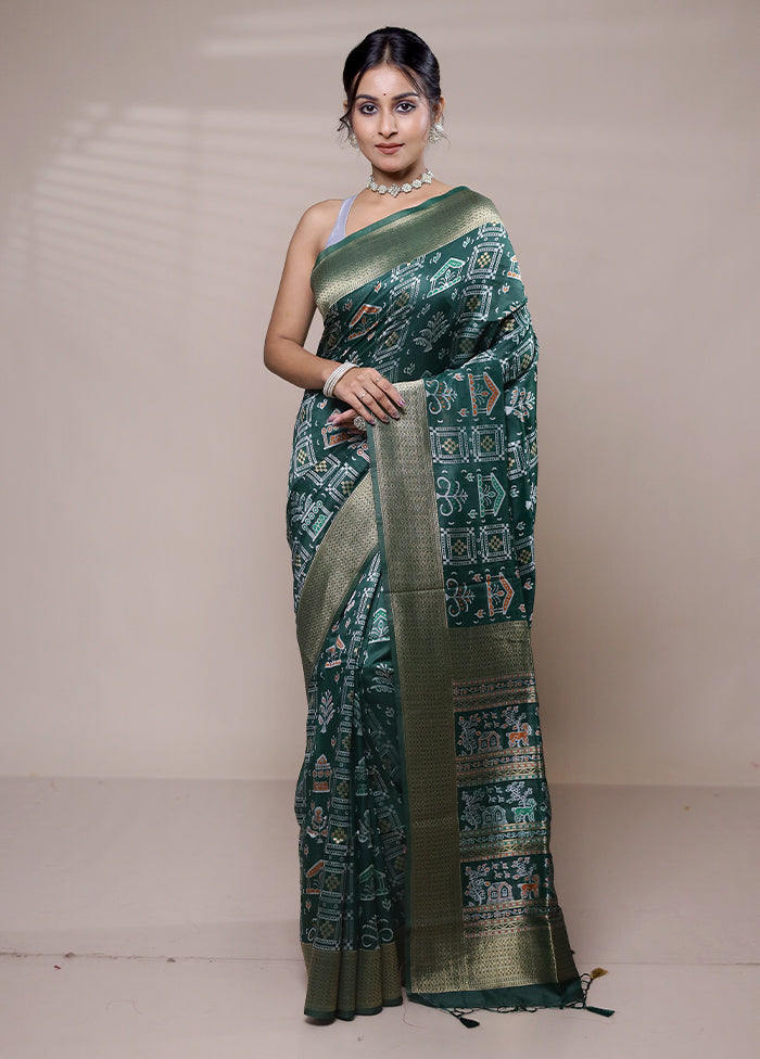 Green Dupion Silk Saree With Blouse Piece