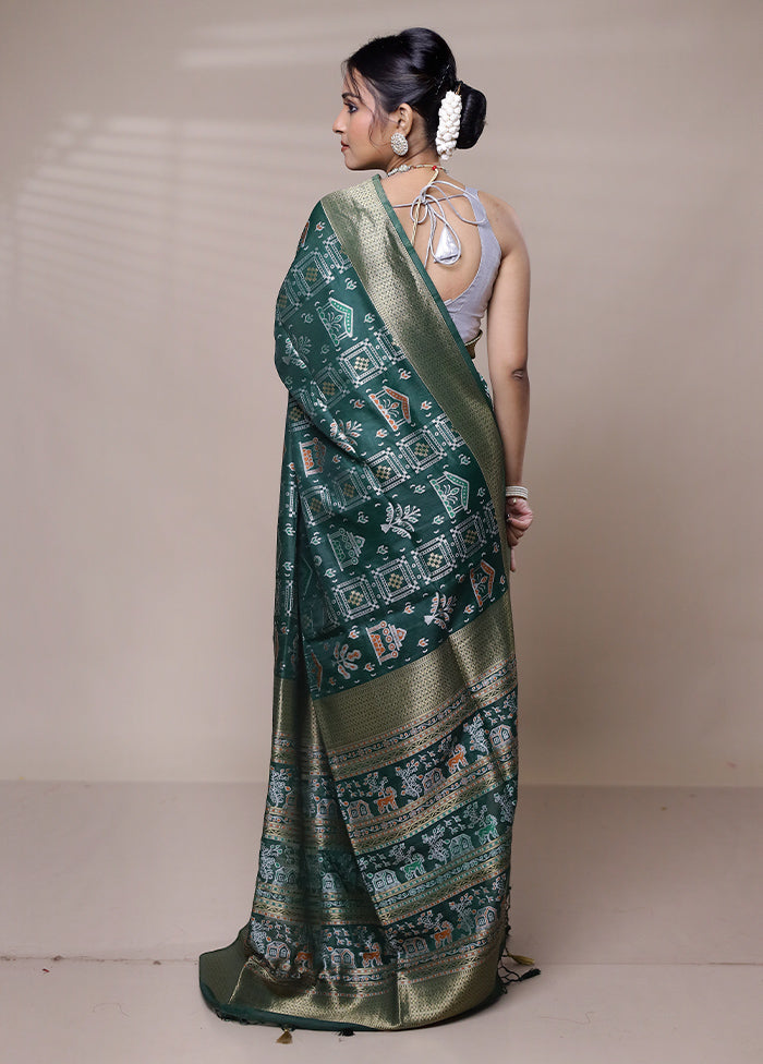 Green Dupion Silk Saree With Blouse Piece