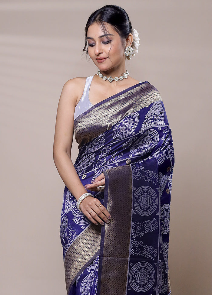 Blue Dupion Silk Saree With Blouse Piece