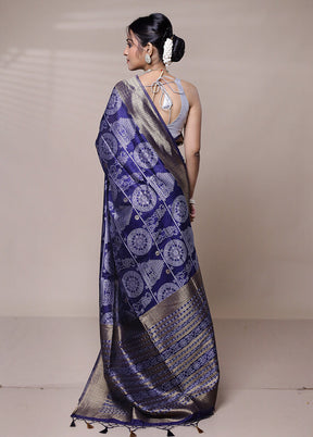 Blue Dupion Silk Saree With Blouse Piece