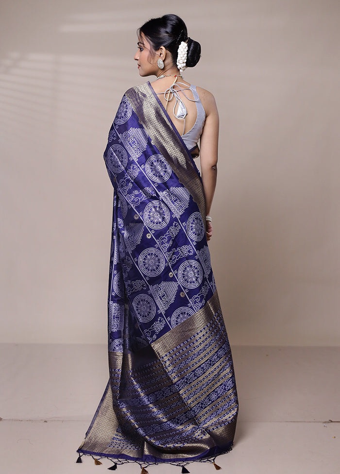 Blue Dupion Silk Saree With Blouse Piece