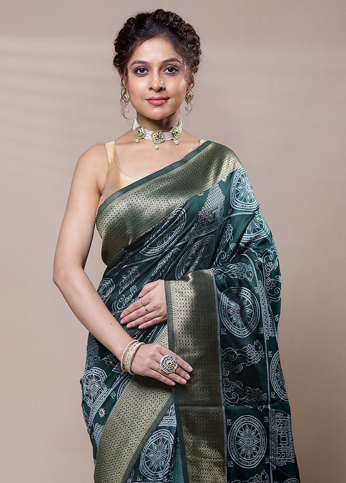 Green Dupion Silk Saree With Blouse Piece