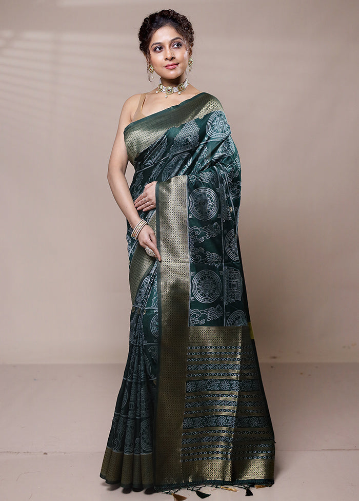 Green Dupion Silk Saree With Blouse Piece