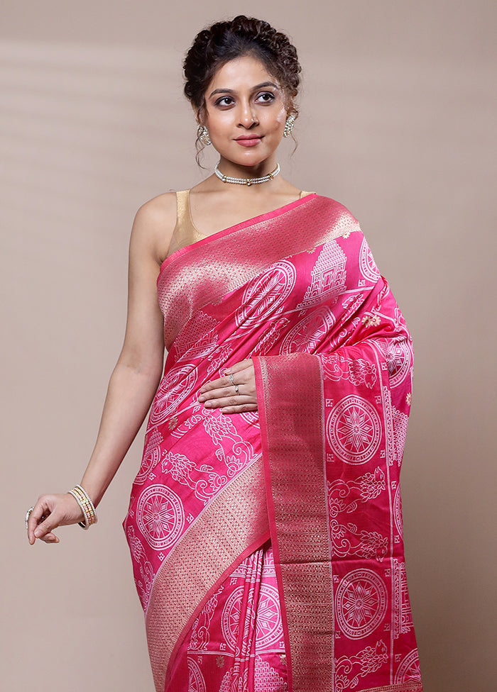 Pink Dupion Silk Saree With Blouse Piece