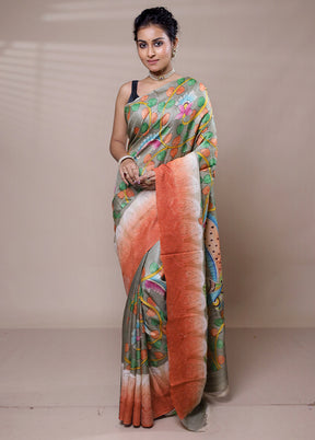 grey Tussar Silk Saree With Blouse Piece