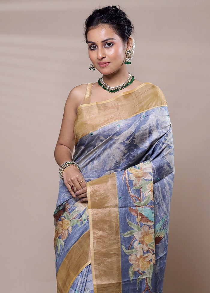 Purple Tussar Silk Saree With Blouse Piece