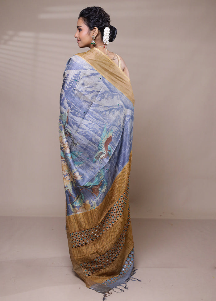 Purple Tussar Silk Saree With Blouse Piece