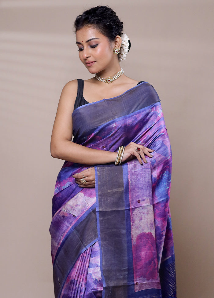 Purple Tussar Silk Saree With Blouse Piece