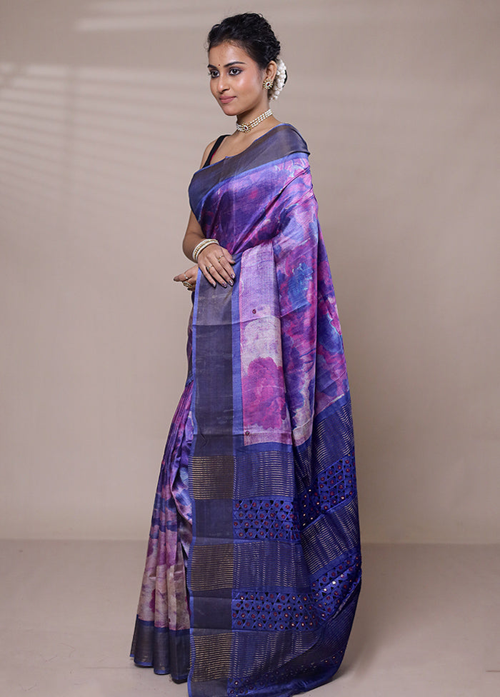 Purple Tussar Silk Saree With Blouse Piece