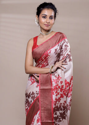 Cream Tussar Silk Saree With Blouse Piece