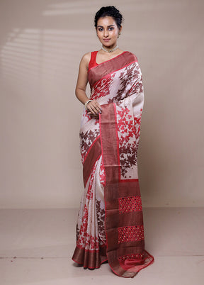 Cream Tussar Silk Saree With Blouse Piece