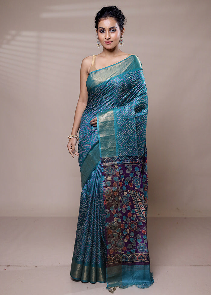 Blue Tussar Silk Saree With Blouse Piece