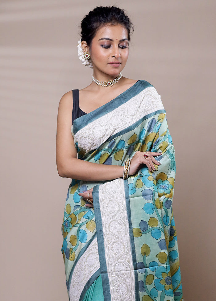 Green Tussar Silk Saree With Blouse Piece