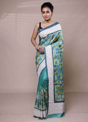 Green Tussar Silk Saree With Blouse Piece