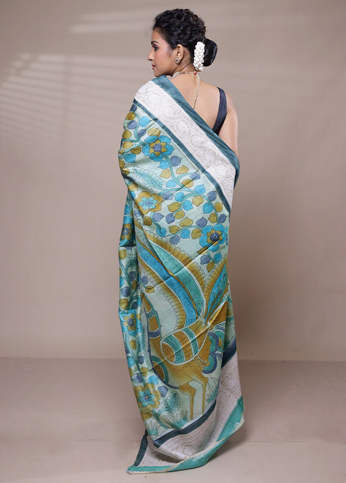 Green Tussar Silk Saree With Blouse Piece