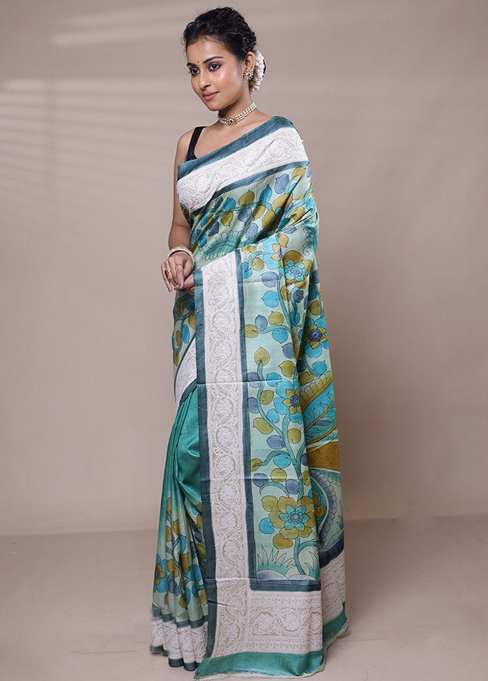 Green Tussar Silk Saree With Blouse Piece