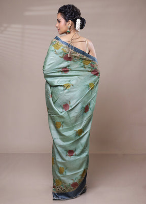 Green Tussar Silk Saree With Blouse Piece