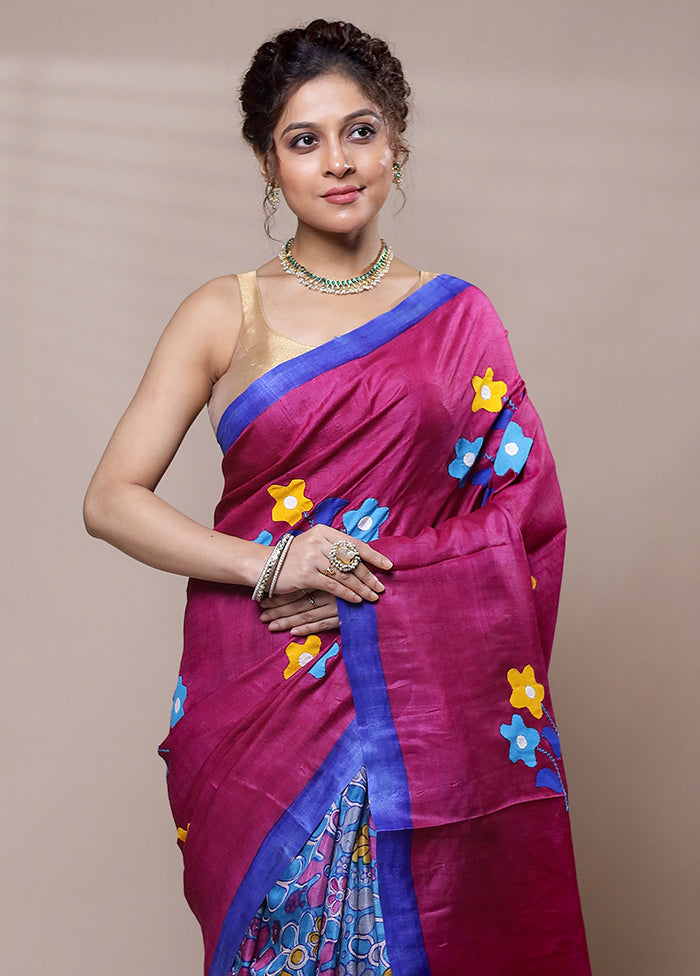 Pink Tussar Silk Saree With Blouse Piece