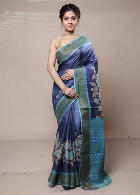 Grey Tussar Silk Saree With Blouse Piece