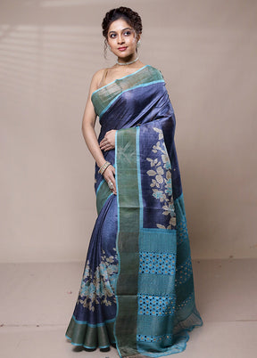 Grey Tussar Silk Saree With Blouse Piece