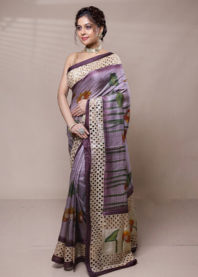 Purple Tussar Silk Saree With Blouse Piece