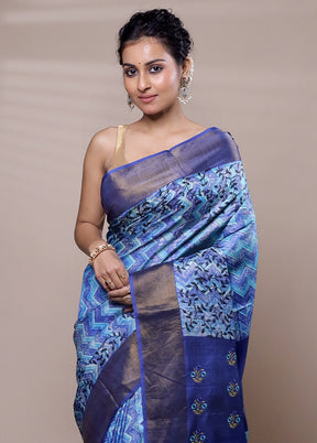 Blue Tussar Silk Saree With Blouse Piece