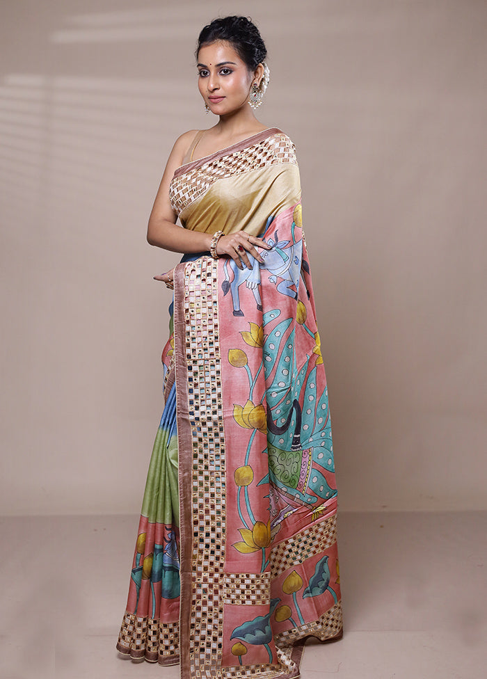 Cream Tussar Silk Saree With Blouse Piece