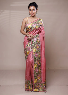 Pink Tussar Silk Saree With Blouse Piece