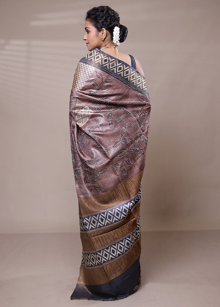 Brown Tussar Silk Saree With Blouse Piece