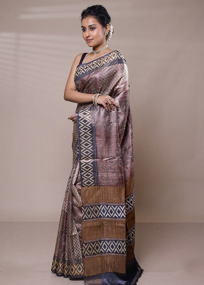 Brown Tussar Silk Saree With Blouse Piece