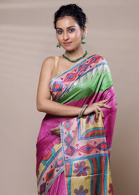 Pink Tussar Silk Saree With Blouse Piece