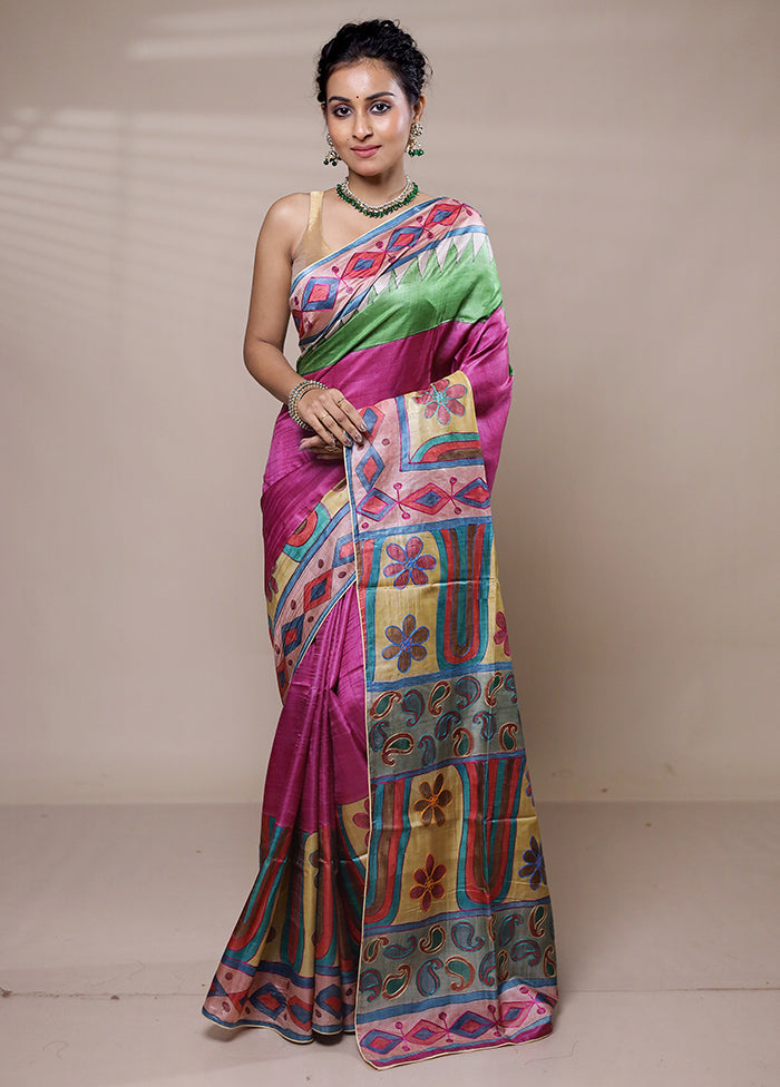 Pink Tussar Silk Saree With Blouse Piece