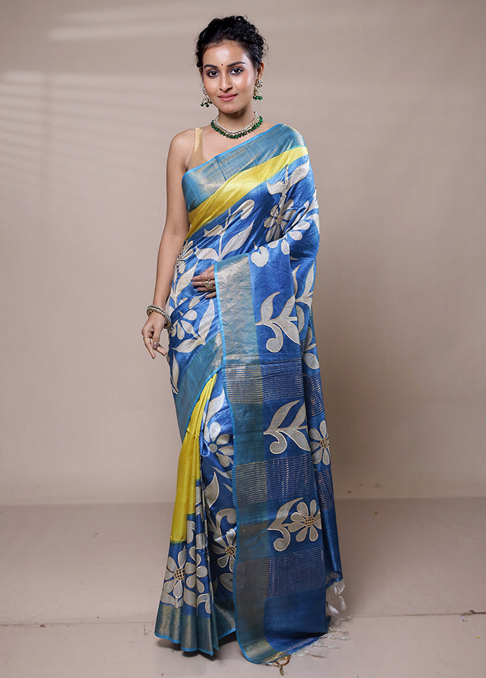 Blue Tussar Silk Saree With Blouse Piece