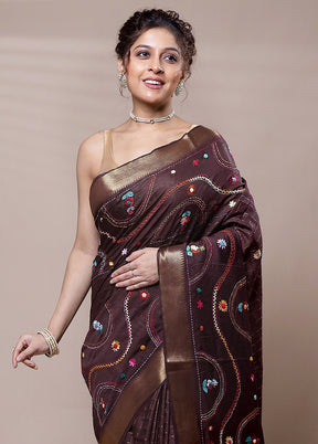 Maroon Tussar Silk Saree With Blouse Piece