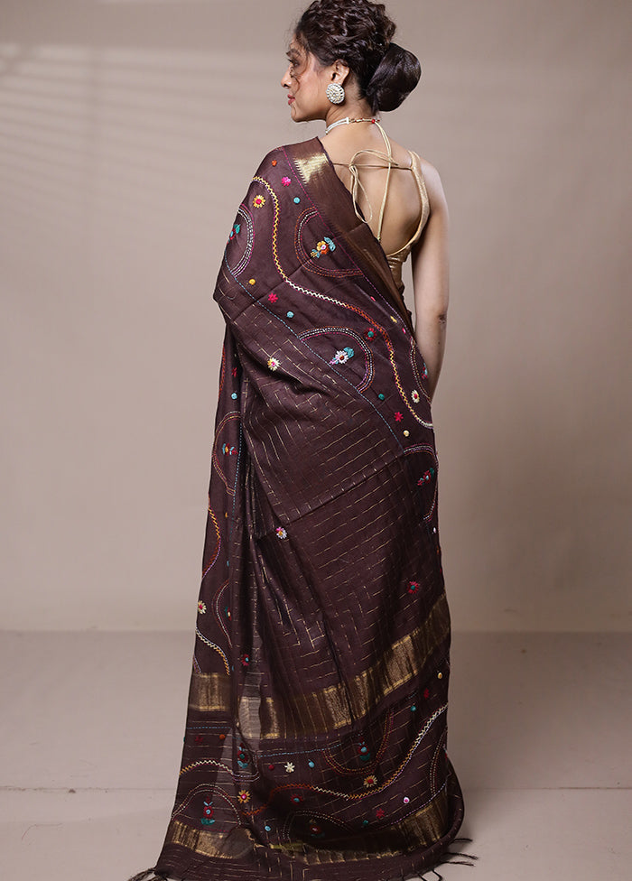 Maroon Tussar Silk Saree With Blouse Piece