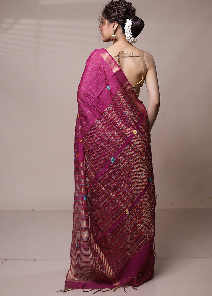 Pink Tussar Silk Saree With Blouse Piece