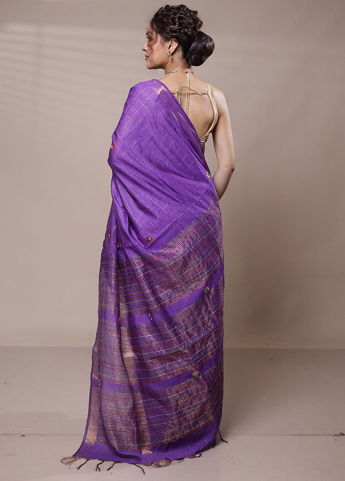 Purple Tussar Silk Saree With Blouse Piece