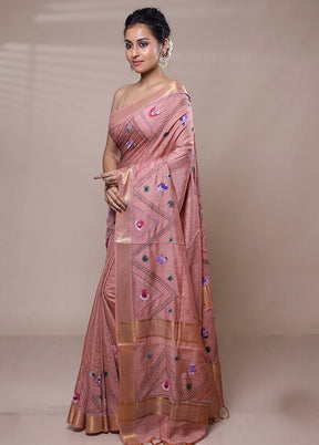 Pink Tussar Silk Saree With Blouse Piece