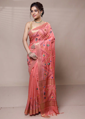 Pink Tussar Silk Saree With Blouse Piece